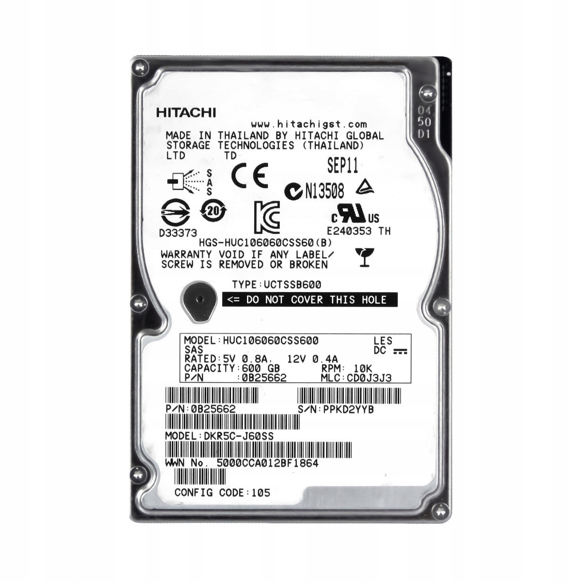 Hgst 600GB 10K 64MB SAS-2 2.5'' DKR5C-J60SS HUC106060CSS600