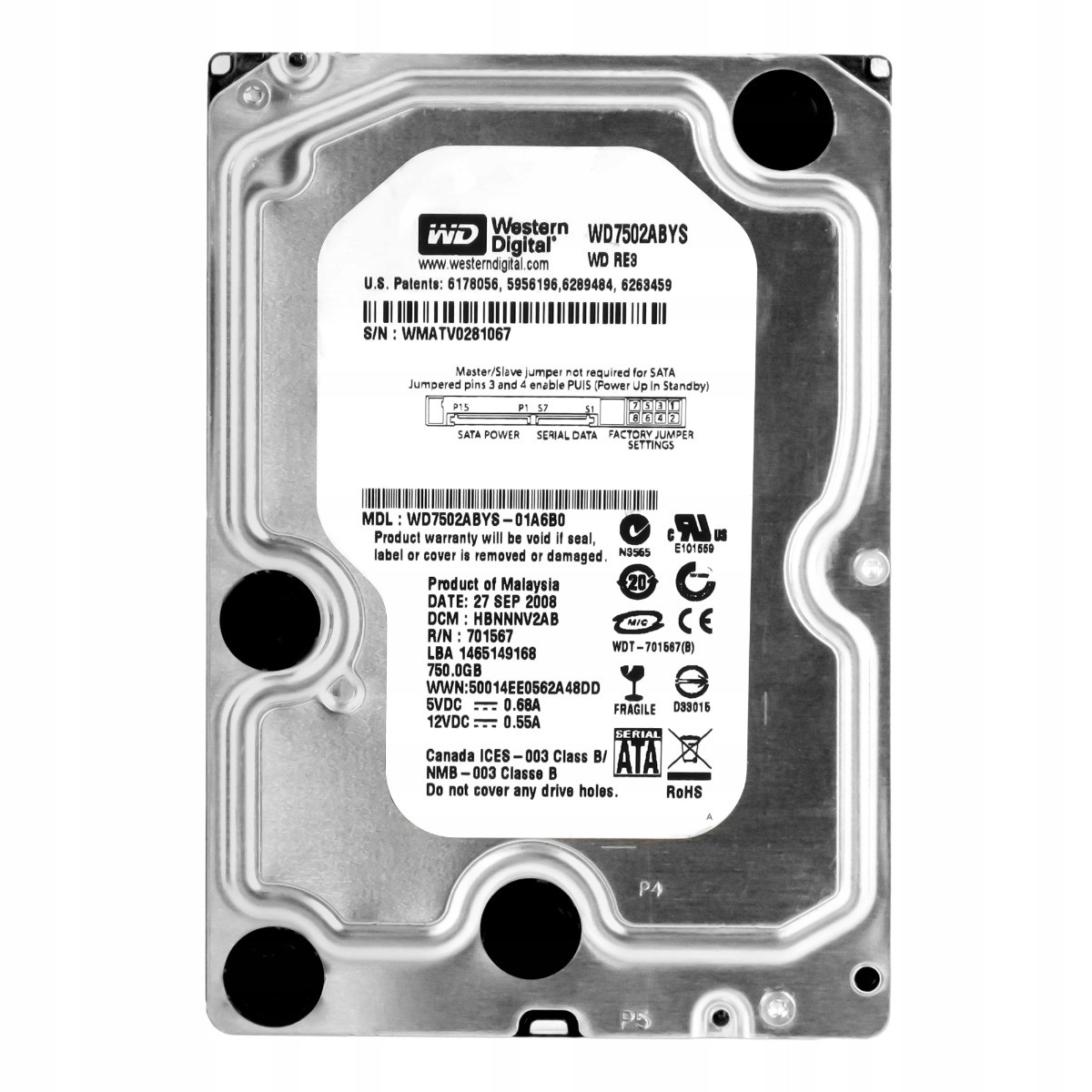 Wd RE3 750GB 7.2K 32MB Sata II 3.5'' WD7502ABYS