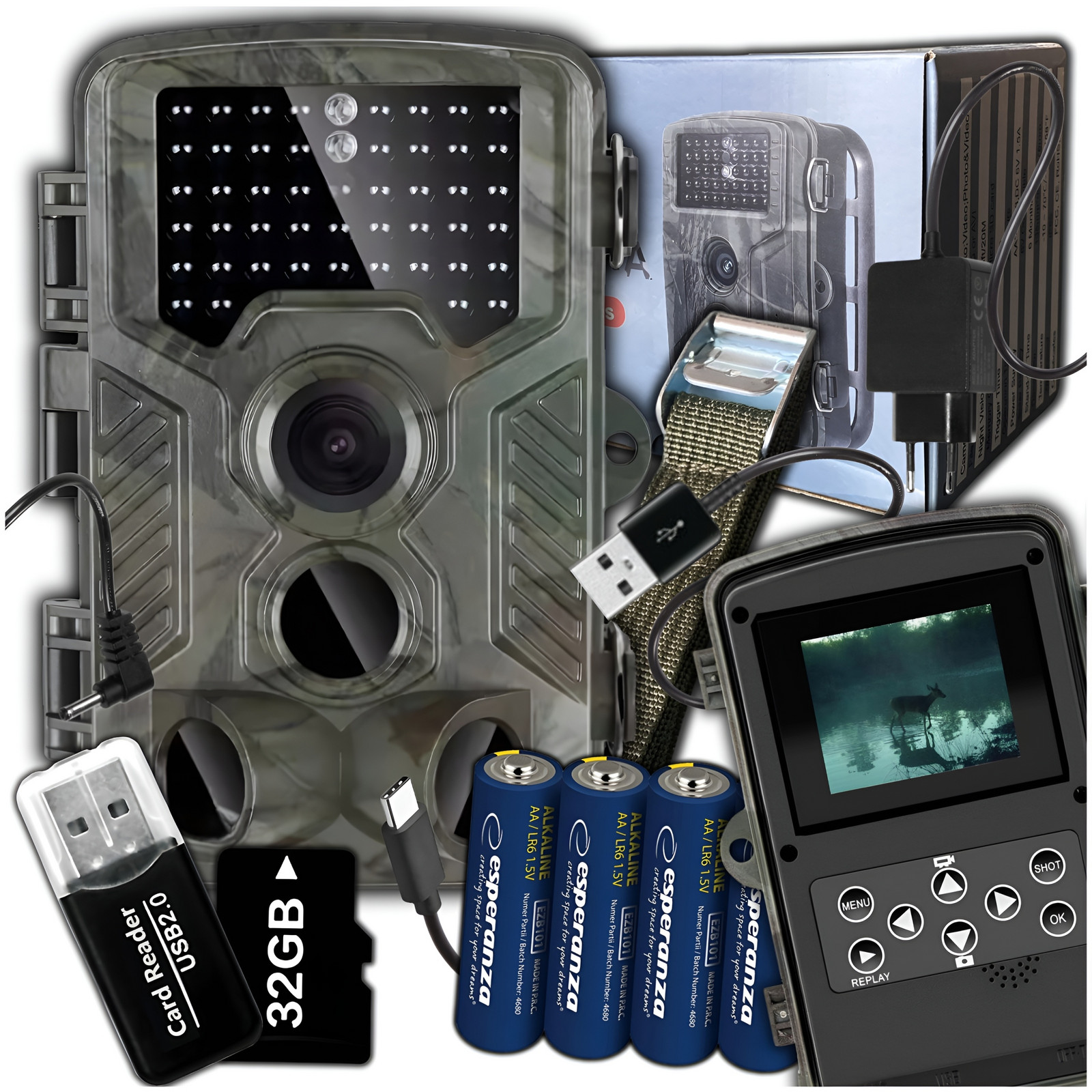 Fotopast Lesní Lovecká Ir Kamera 940nm Pl Menu 32GB Karta Baterie