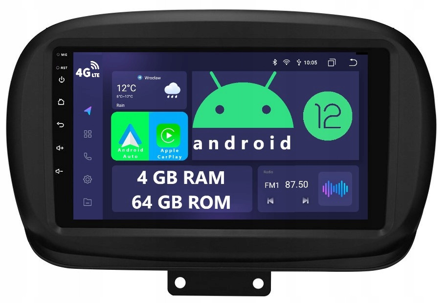 Rádio 2DIN Navigace Android Fiat 500X 4/64 Gb Dsp Carplay Lte