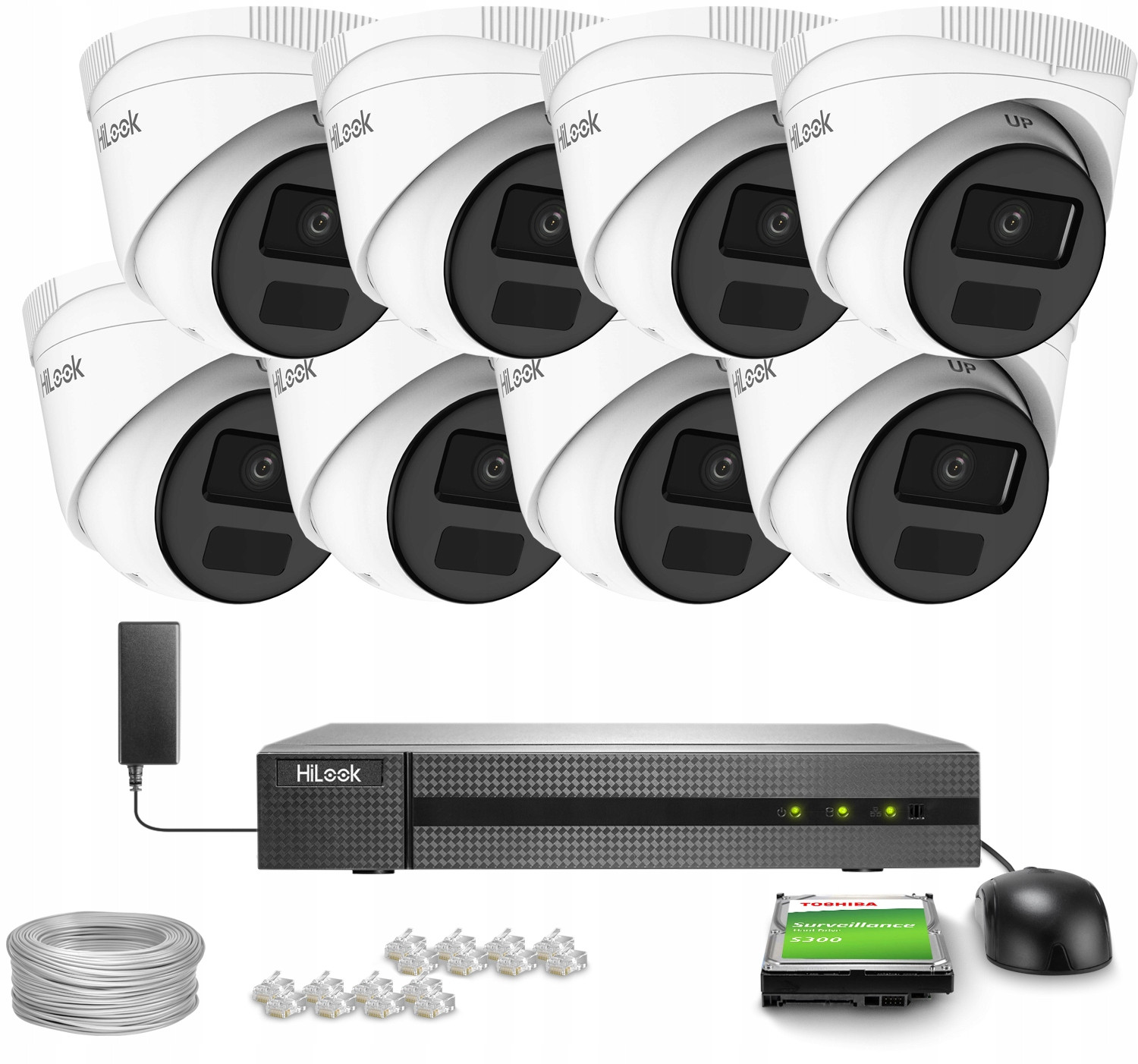 Monitorovací sada 8x IPCAM-T2-P Full Hd, PoE Ir 20m HiLook by Hikvision