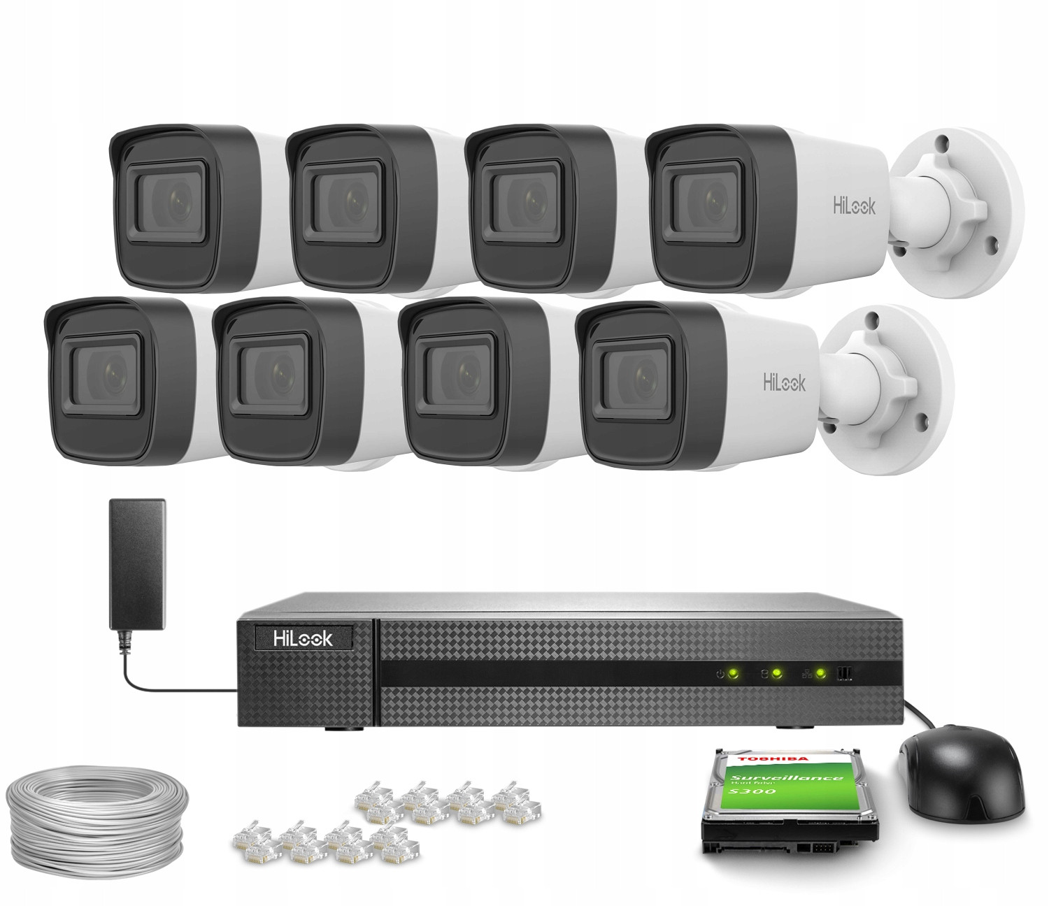 Monitorovací sada 8x IPCAM-B4-P 2K+ PoE Ir 20m HiLook by Hikvision