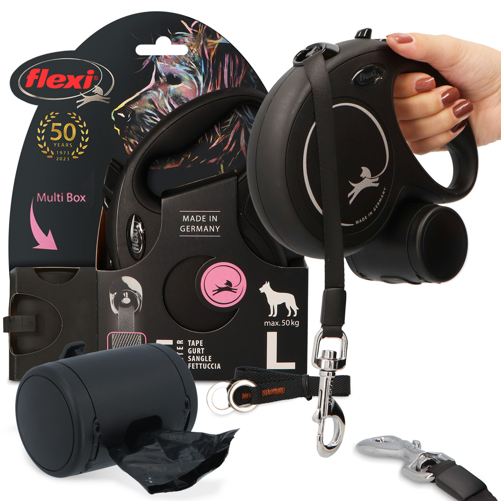 Vodítko Flexi Automatické Psa 5m Páska Nádoba Multi Box Sáčky Pochoutky