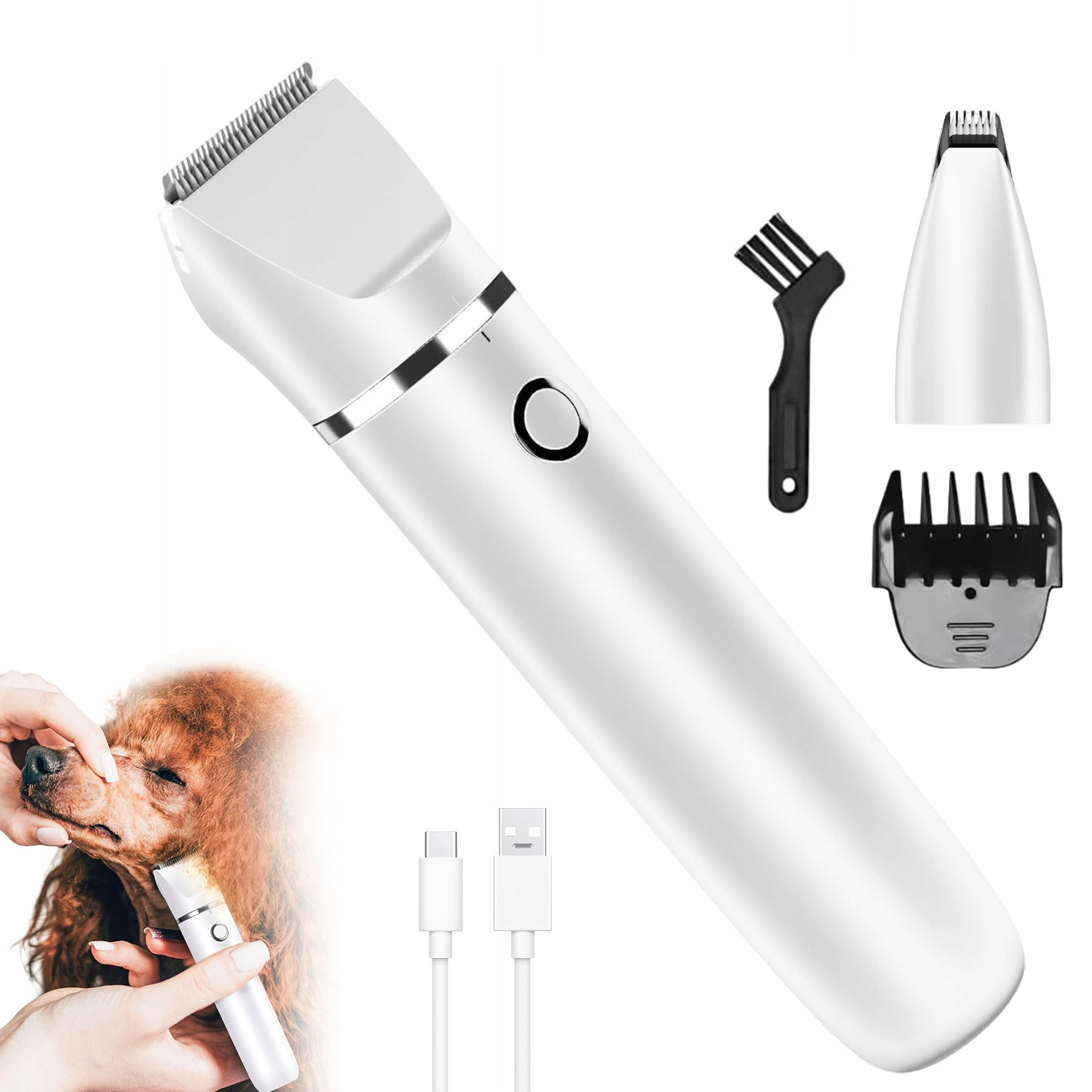 Bílý Elektrický Zastřihovač Psů a Koček 600mAh Usb