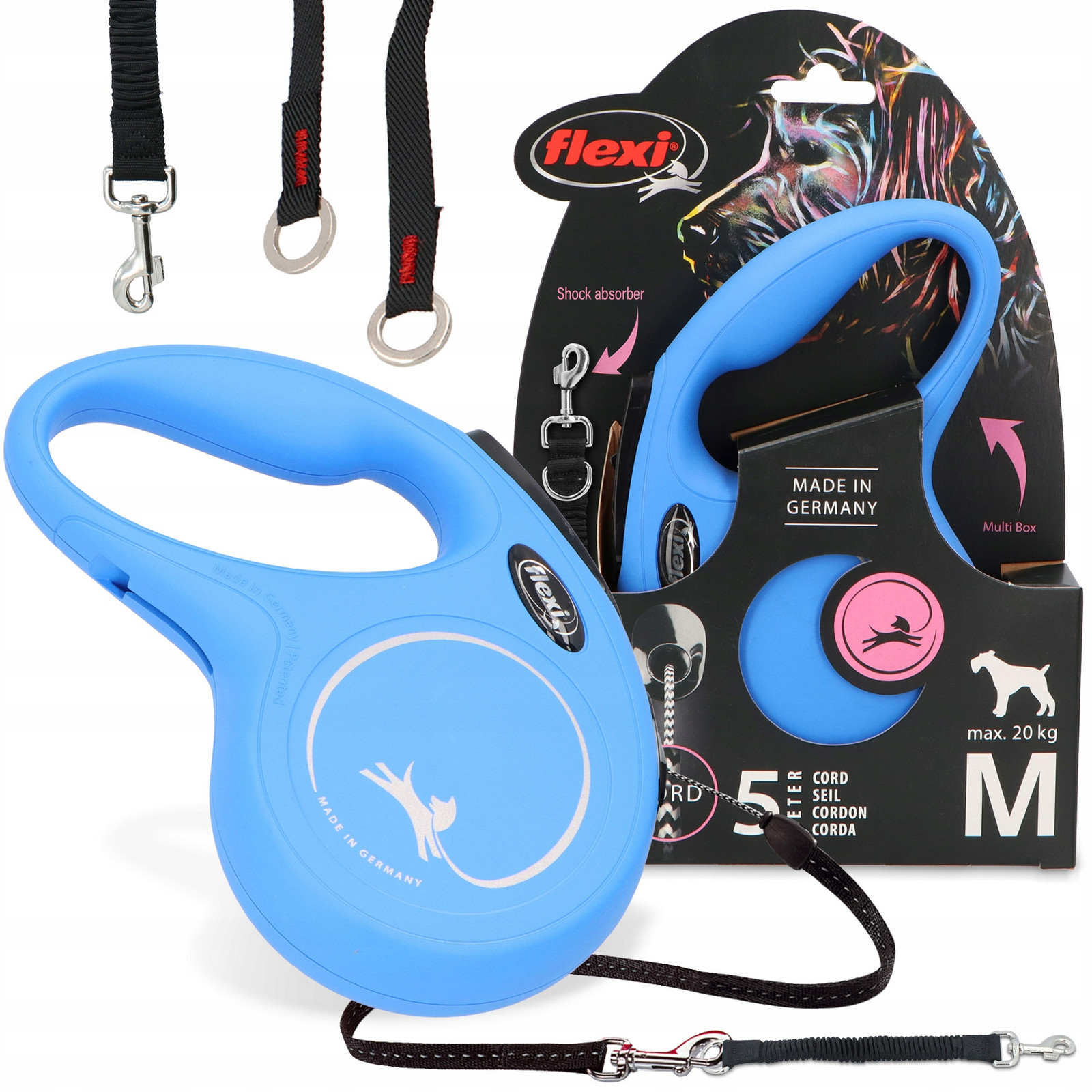 Vodítko Automatické Psa 5m Lanko Flexi 20kg Tlumič Vodítka 26cm Dlouhé