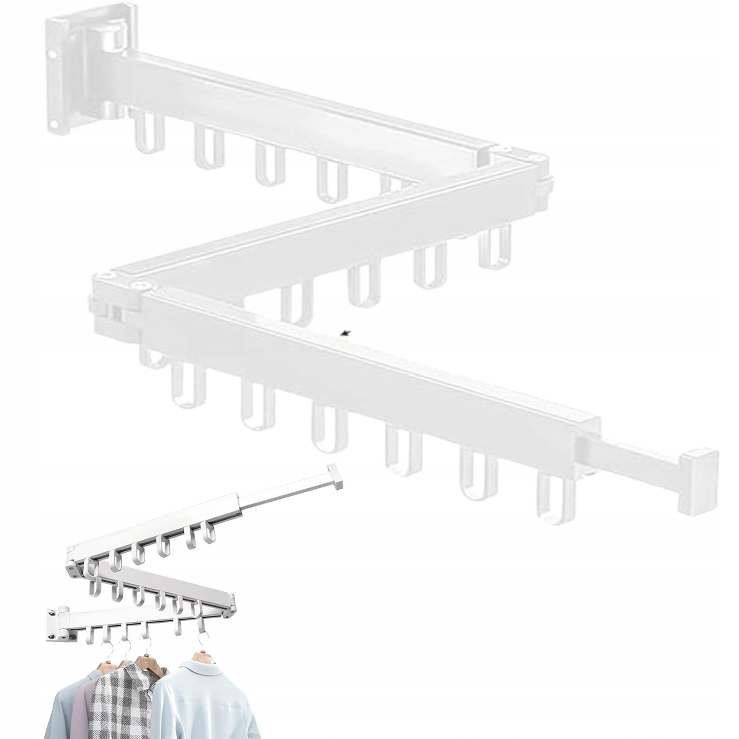 Věšák Na Šaty Tri-fold Skládací Zatahovací 120CM Na Balkon S Háčky