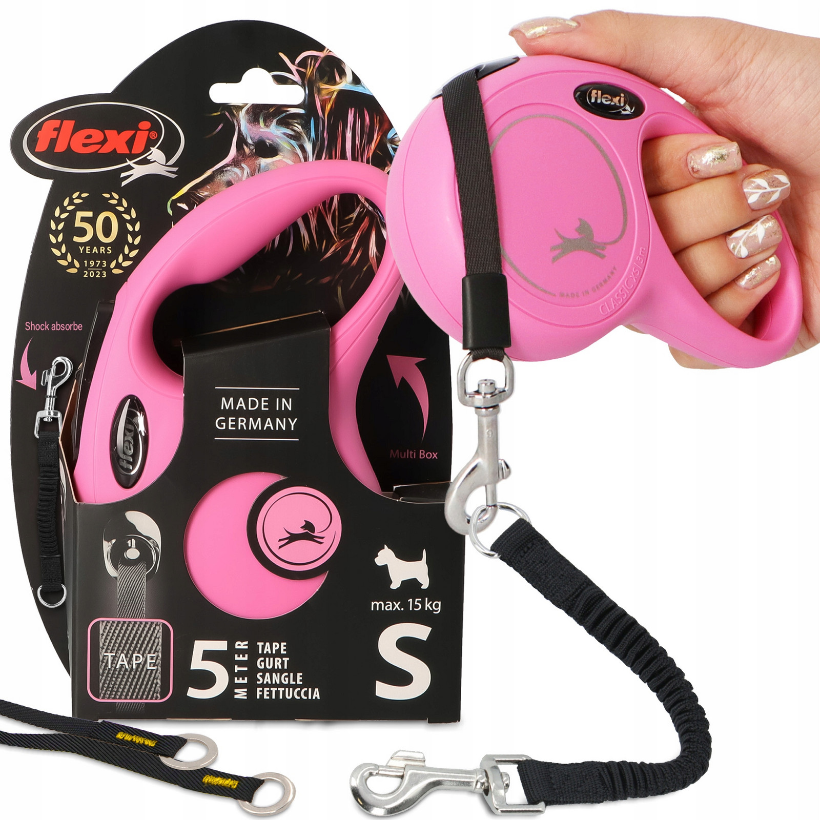 Vodítko Automatické Psa 15kg 5m Páska Flexi Tlumič tréninku Zámek S-m