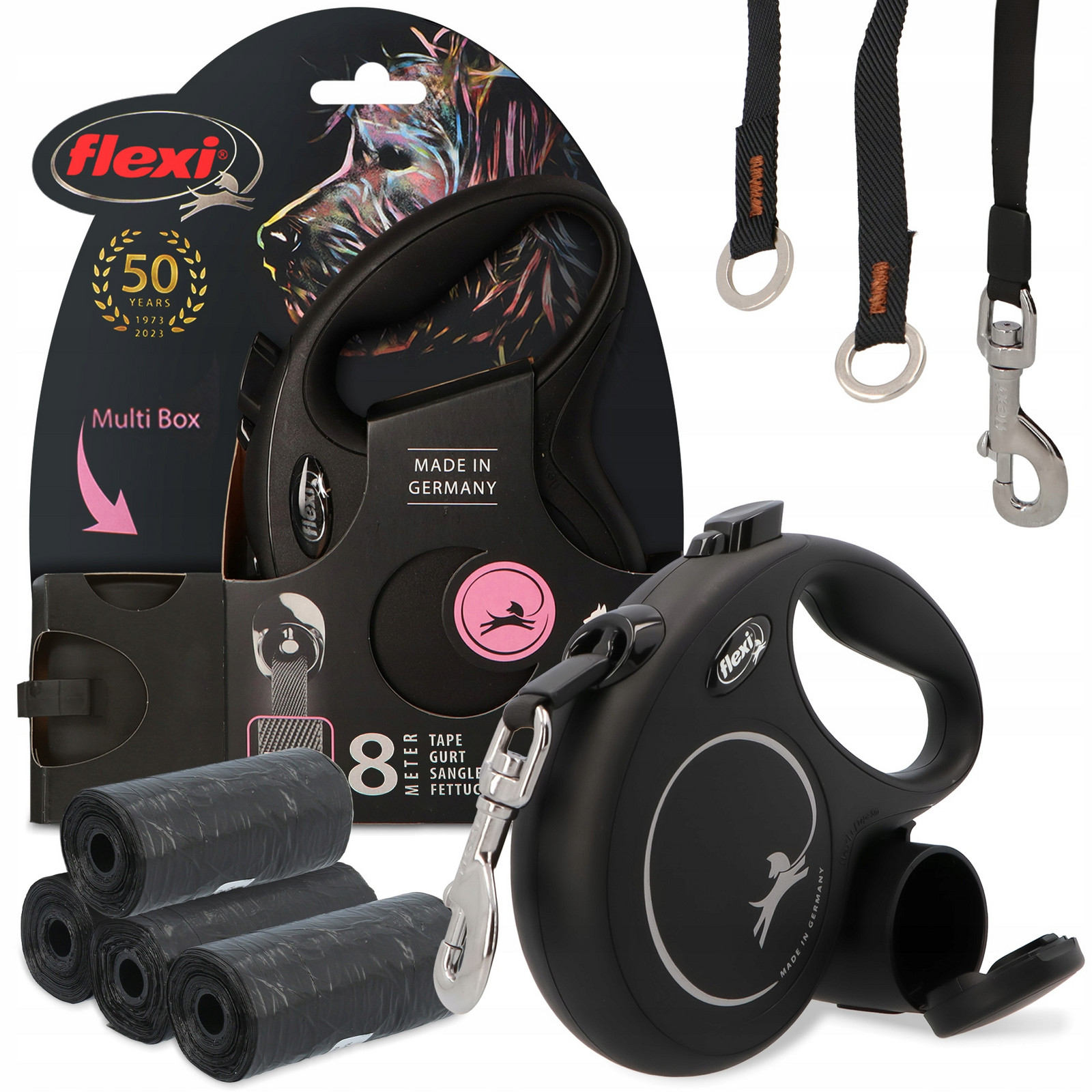 Vodítko Automatické Psa 50kg Páska 8m Kontejner Pouzdro Multi Box Sáčky x80