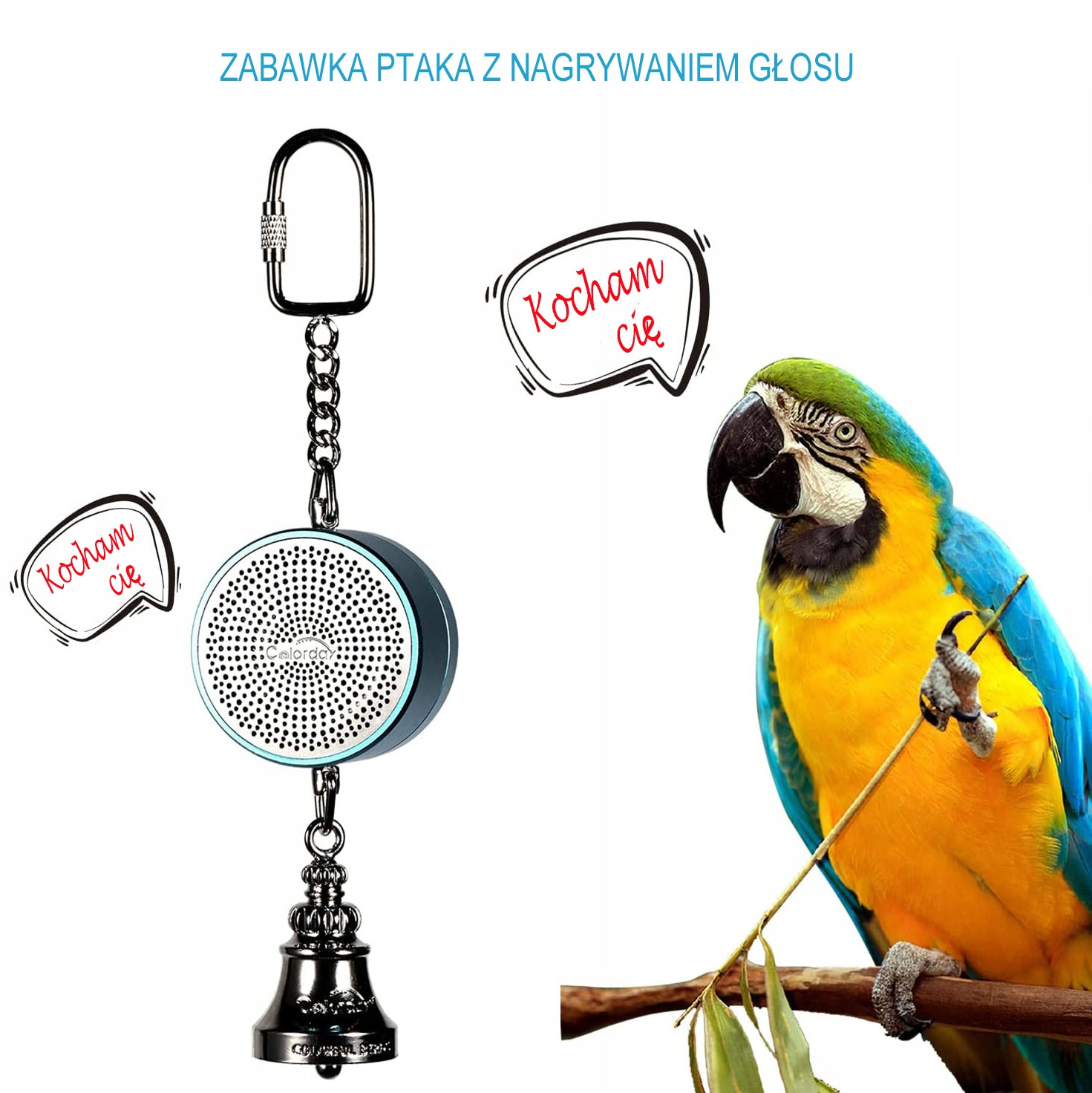 Zabawki dla ptaków Mówiąca papuga a interaktywny dzwonek głosowy (niebieski)