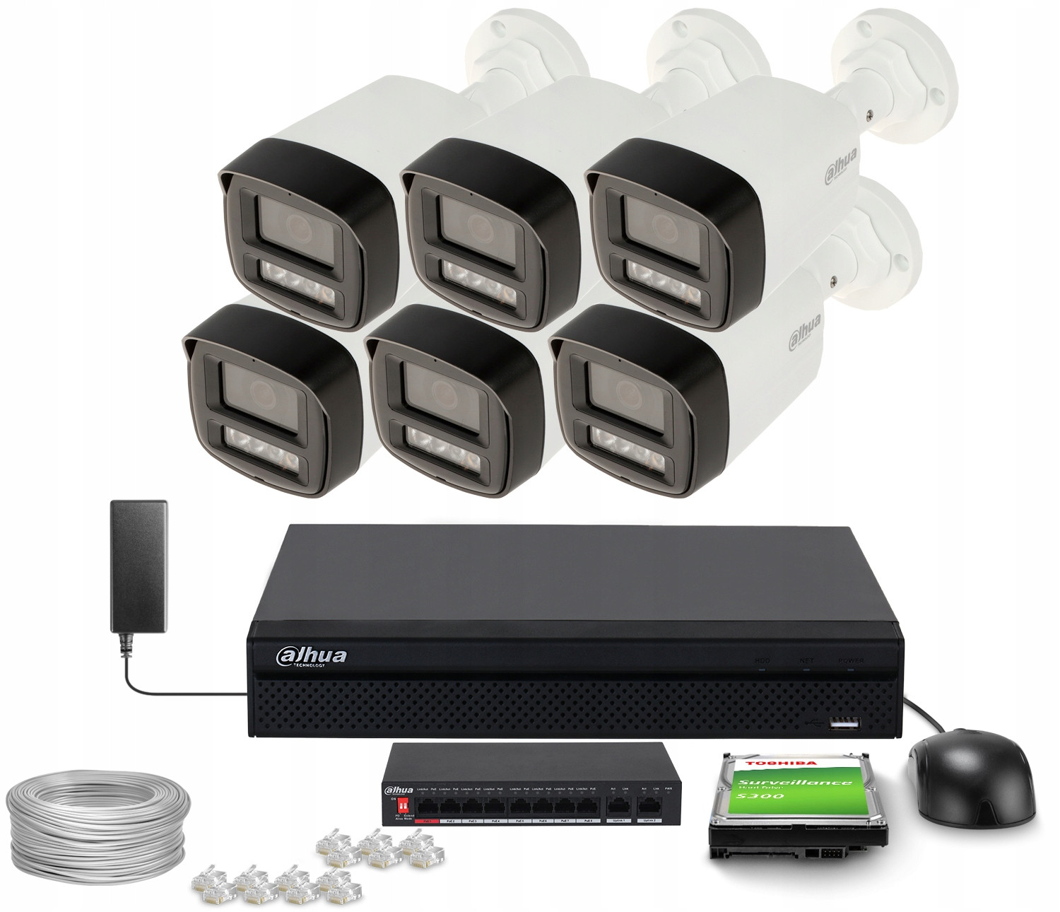 Monitorovací sada 6x IPC-HFW1439TL1-A-IL-0280B, 1x NVR2108HS-4KS3 Dahua