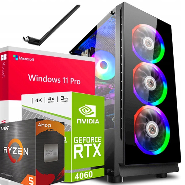 Herní Pc Ryzen 5 5500 Rtx 4060 8GB 32GB DDR4 M2 1TB +Wi-Fi +WIN11