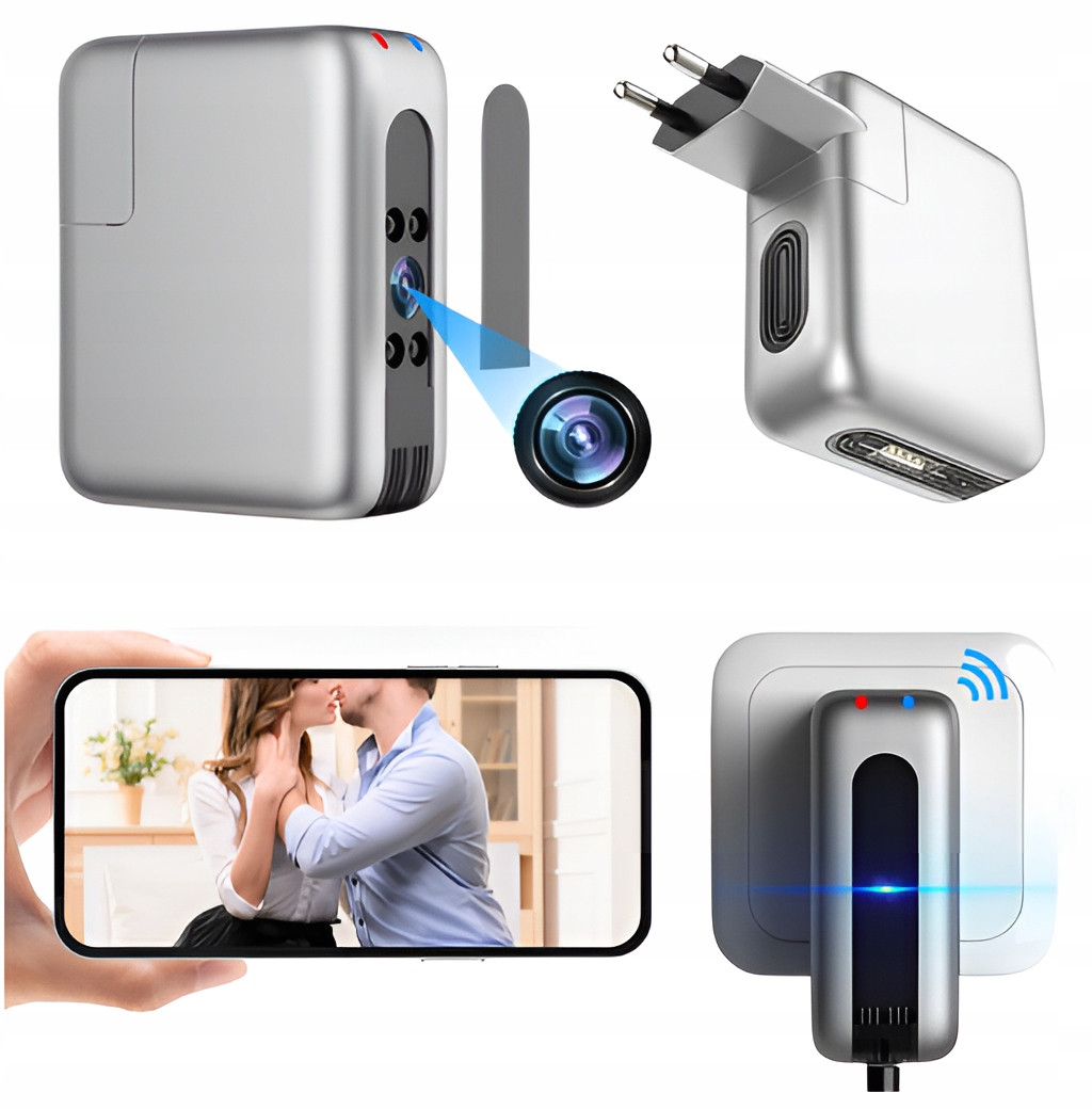 Skrytá Mini Špionážní Kamera Ir Napájecí Zdroj Wifi Nabíječka Živý Náhled