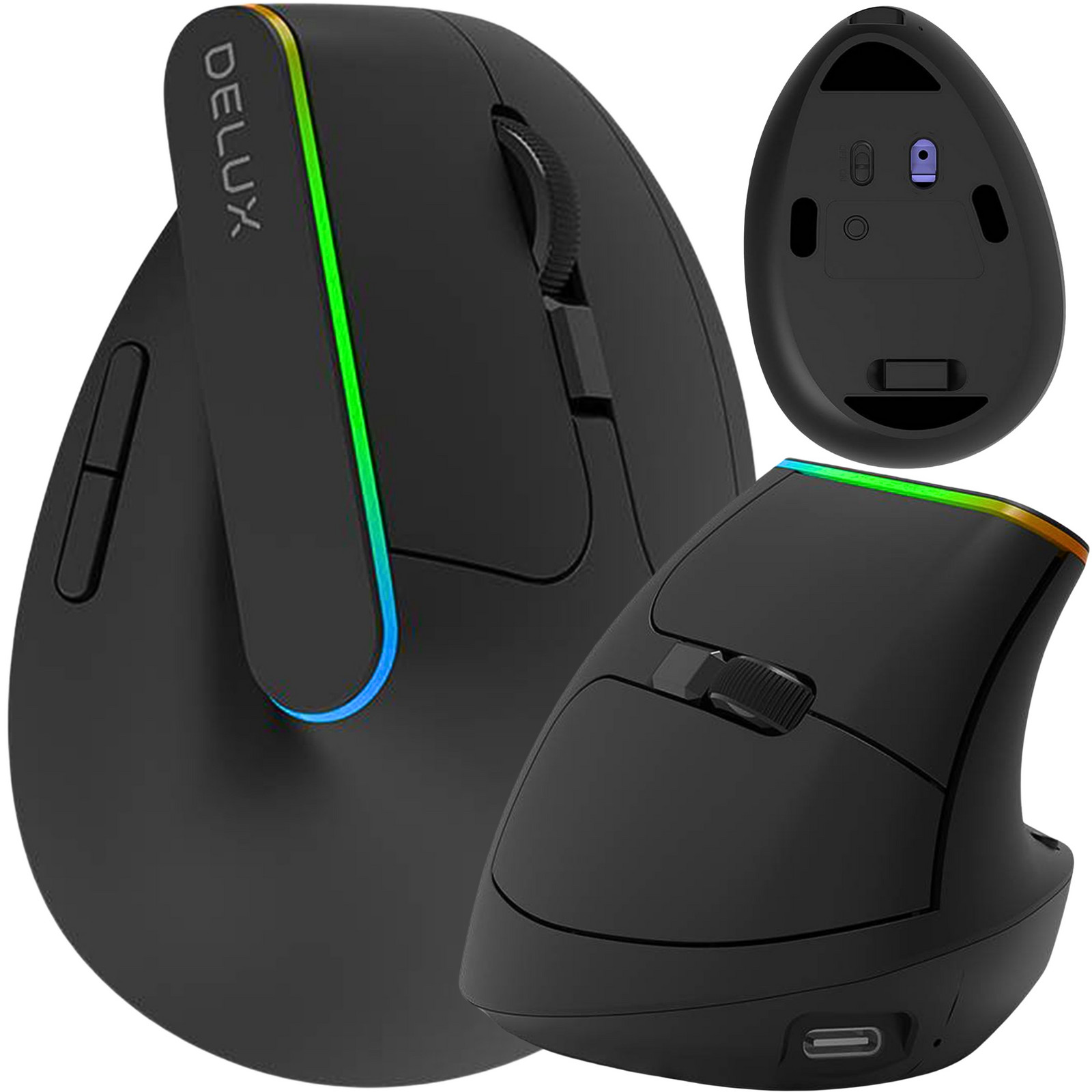 Bezdrátová Myš Vertikální Delux M618DB Bluetooth 2.4G 4000DPI Rgb