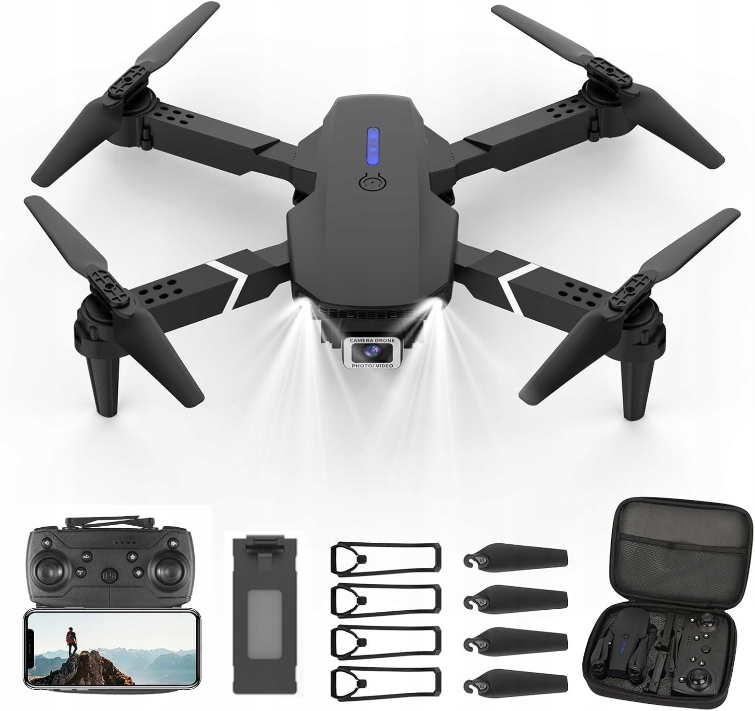Dron S Kamerou E88 Pro Pilot Hd Headless 2.4 Ghz Pouzdro Gyroskop 1600 mAh