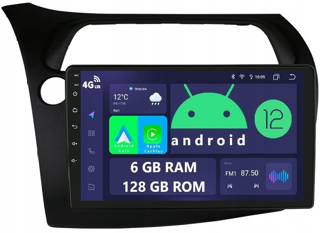 Navigace 2DIN Rádio Android Honda 8 VIII Ufo 6/128 Gb Dsp Carplay Lt