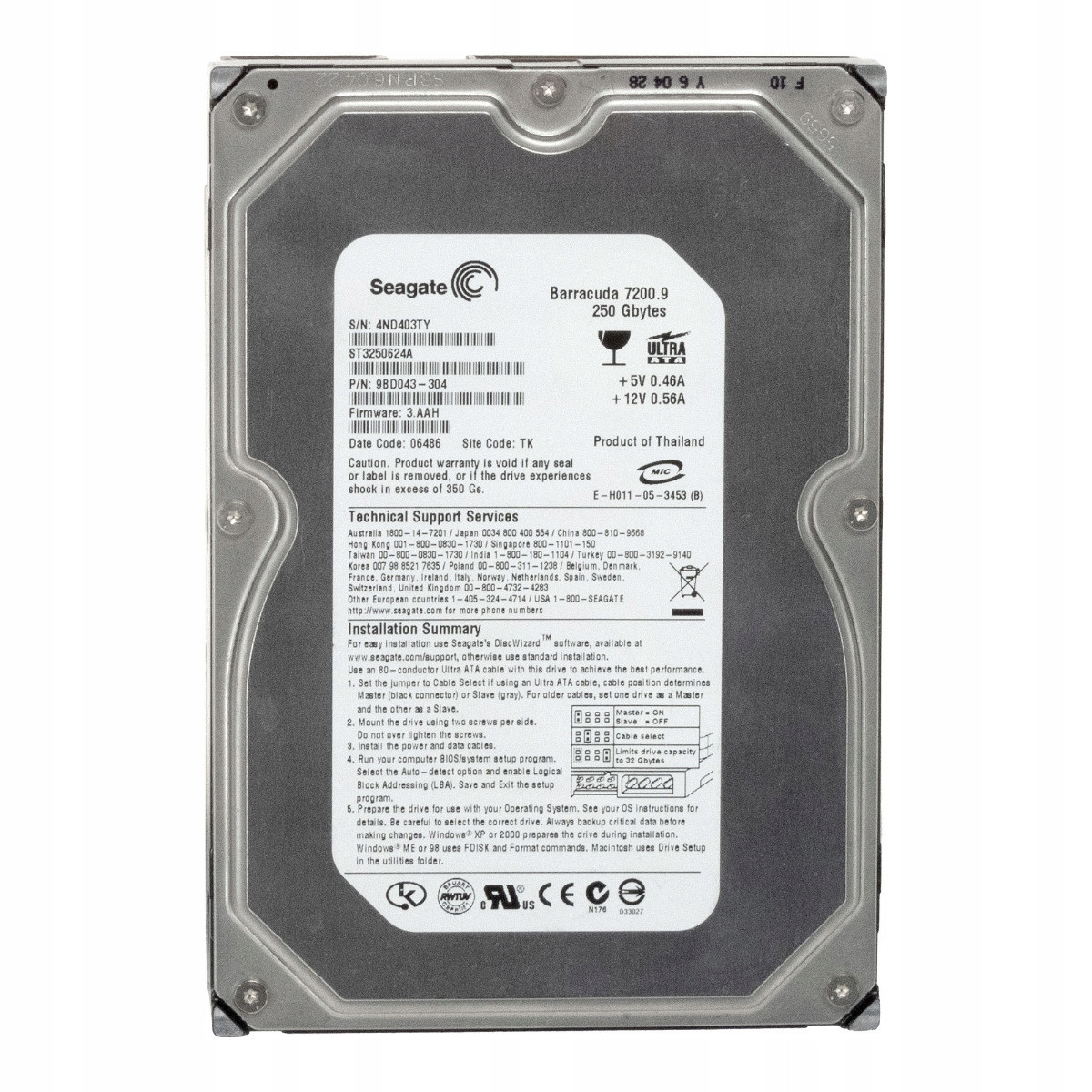 Seagate Barracuda 7200.9 250GB 7.2K 16MB Ata 3.5'' ST3250624A