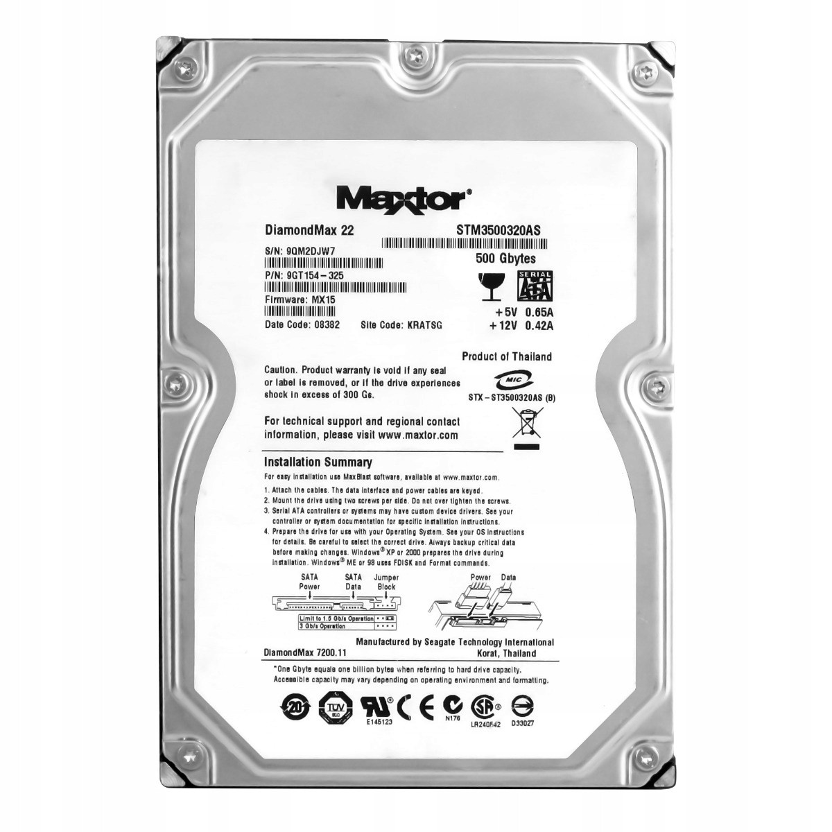 Maxtor DiamondMax 22 500GB Sata II 7.2K 32MB 3.5'' STM3500320AS