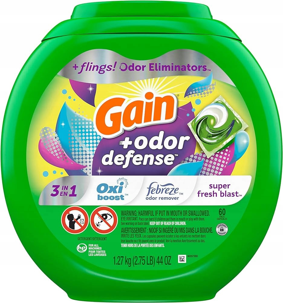 Kapsle Na Praní Gain Flings 3v1 Odor Defense 60ks Usa