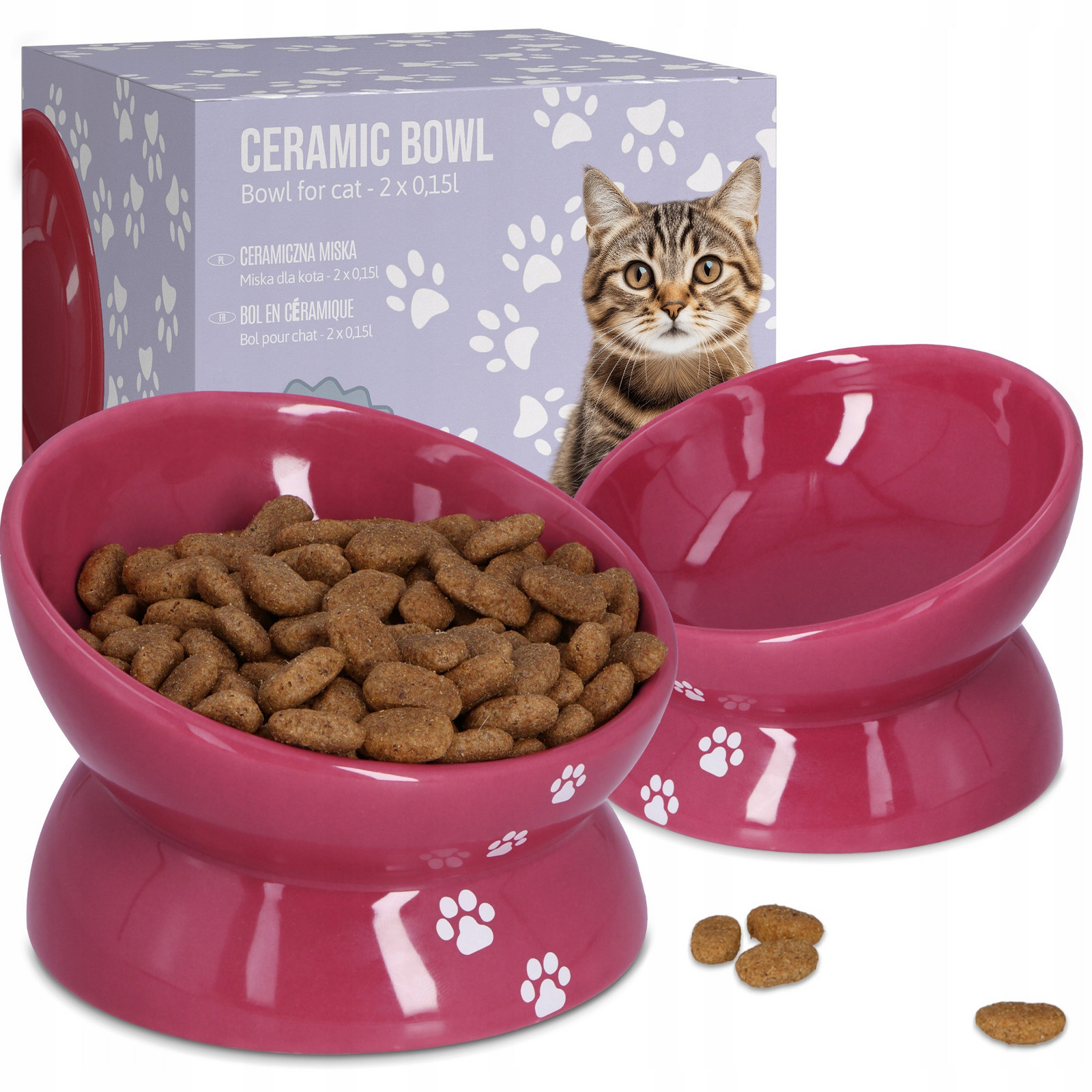 2x Psí Miska na Stojanu Keramická 0,15 l Zvýšená Vysoká Kočičí miska