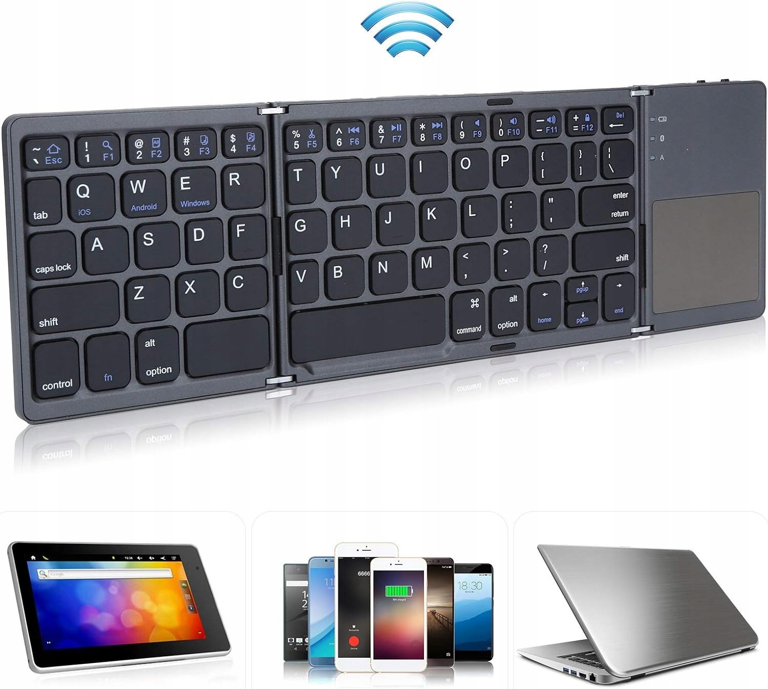 Bezdrátová skládací membránová klávesnice buletooth, touchpad, mobilní