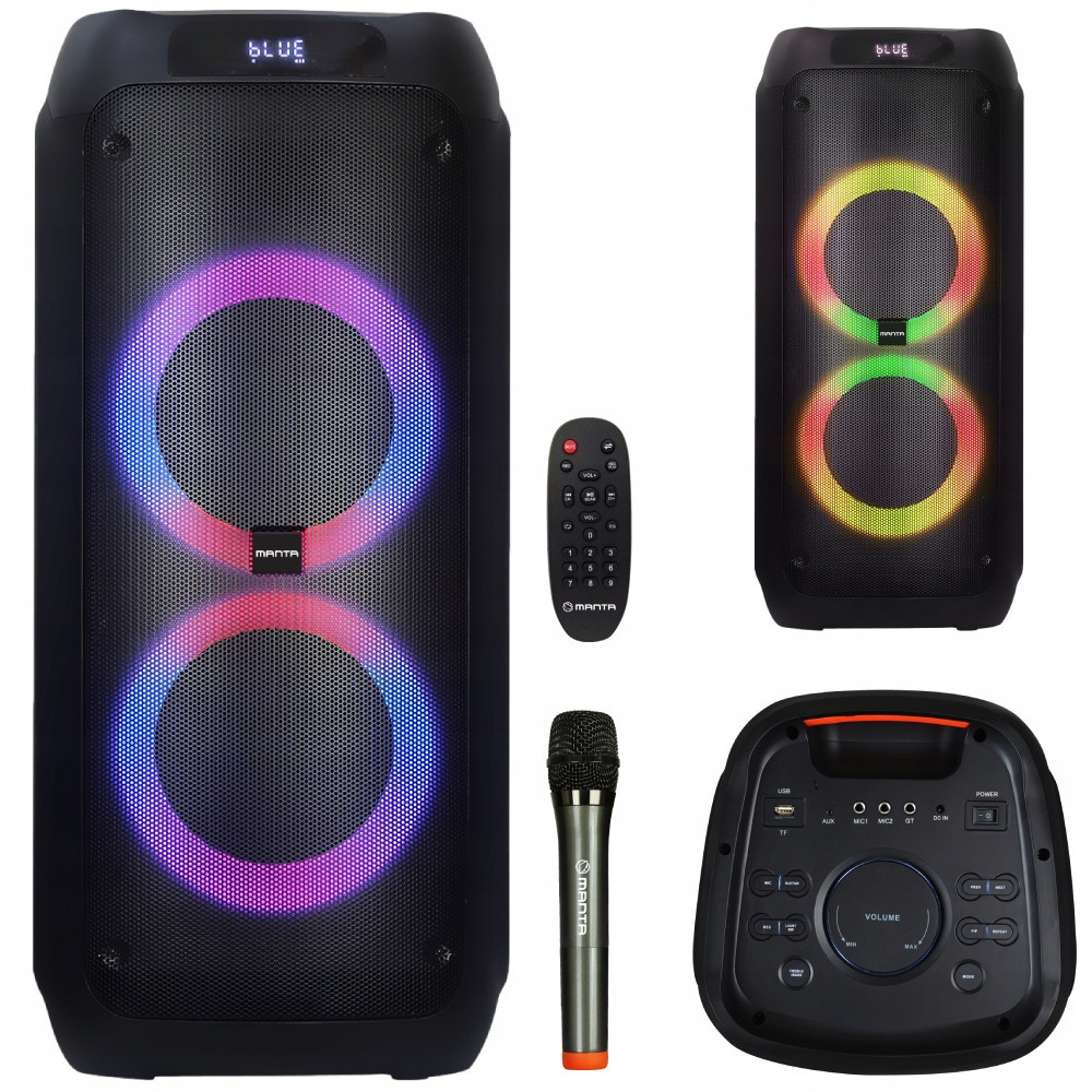 Přenosný Reproduktor Manta Attis Bluetooth 120W Led Karaoke mikrofon Fm rádio