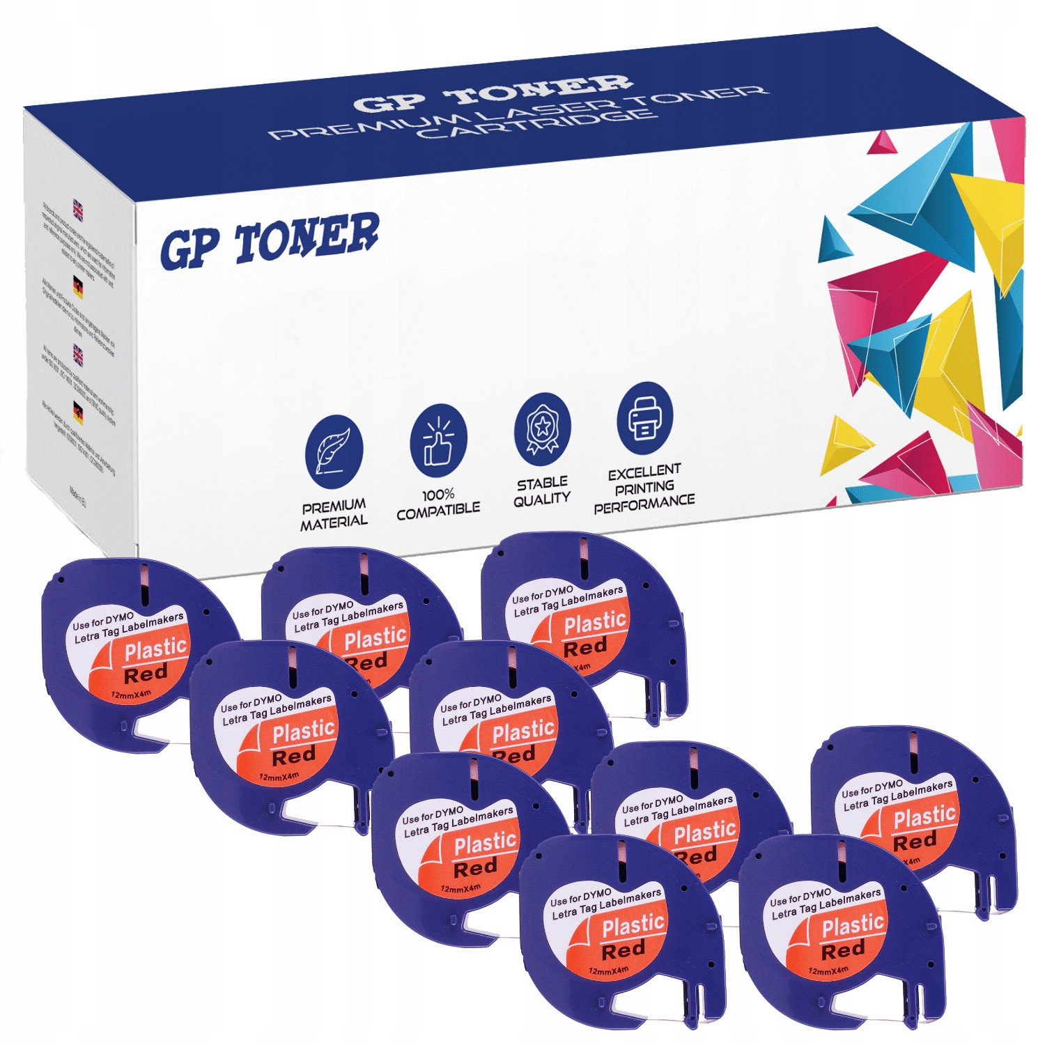 10x Do Dymo Letratag 12MMx4M LT100H LT100T 2000 QX50 Červený Plastik