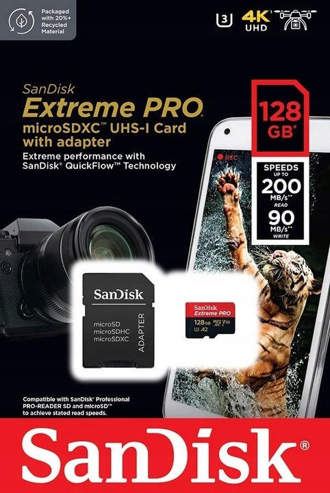 Paměťová karta micro Sd Sandisk Extreme Pro 128GB 200/90MBs