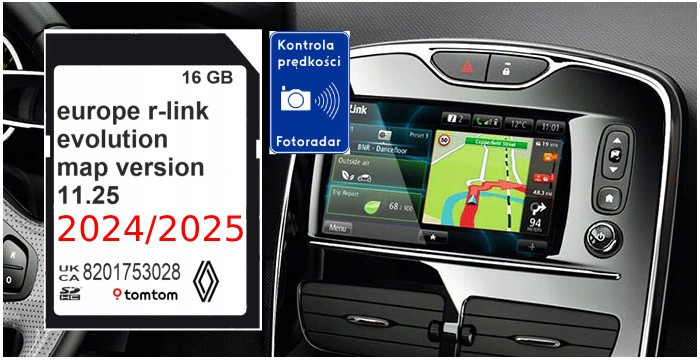 Mapa Renault Tomtom R-link Evolution Live 2024/2025 11.25 Evropa Rychlostní Radary