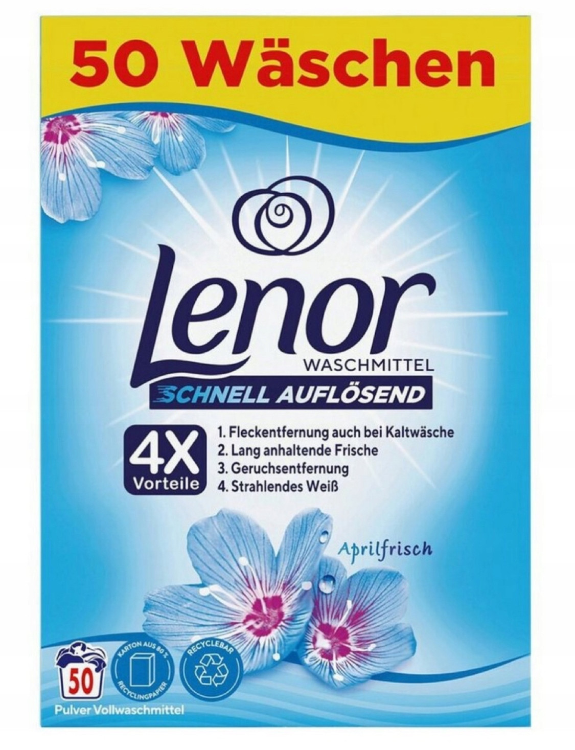 Lenor Aprilfrisch prášek na bílé prádlo Světlé německé 50 Praní 3kg