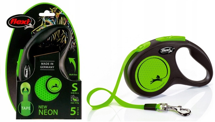 Vodítko S Neon Zeleň Flexi Pro Psa Páska 5M Do 15KG