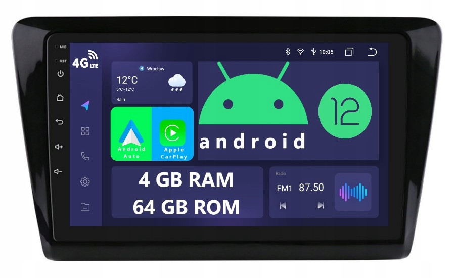 2DIN Android Rádio Skoda Rapid 2 II Seat Toledo 4 IV 4/64 Gb Lte Dsp