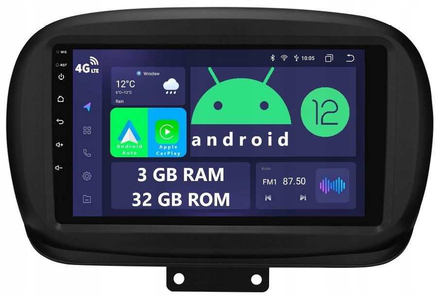 Navigace Rádio 2DIN Android Fiat 500X 3/32 Gb Dsp Carplay Lte