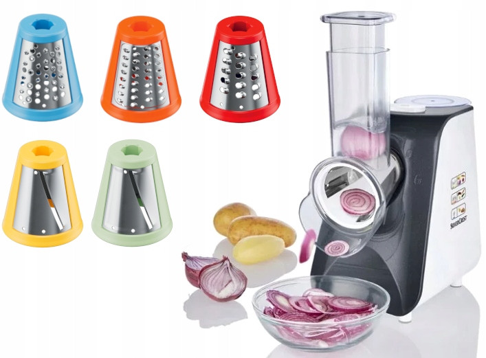 Kráječ elektrické struhadlo sekáček potravin na zeleniny ovoce 5 nástavců 150W