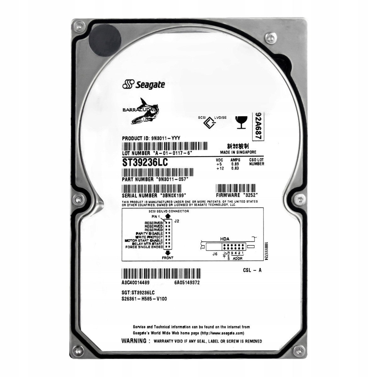 Fujitsu A3C40014489 S26361-H585-V100 9,1GB 7,2K Scsi U160 3,5'' ST39236LC