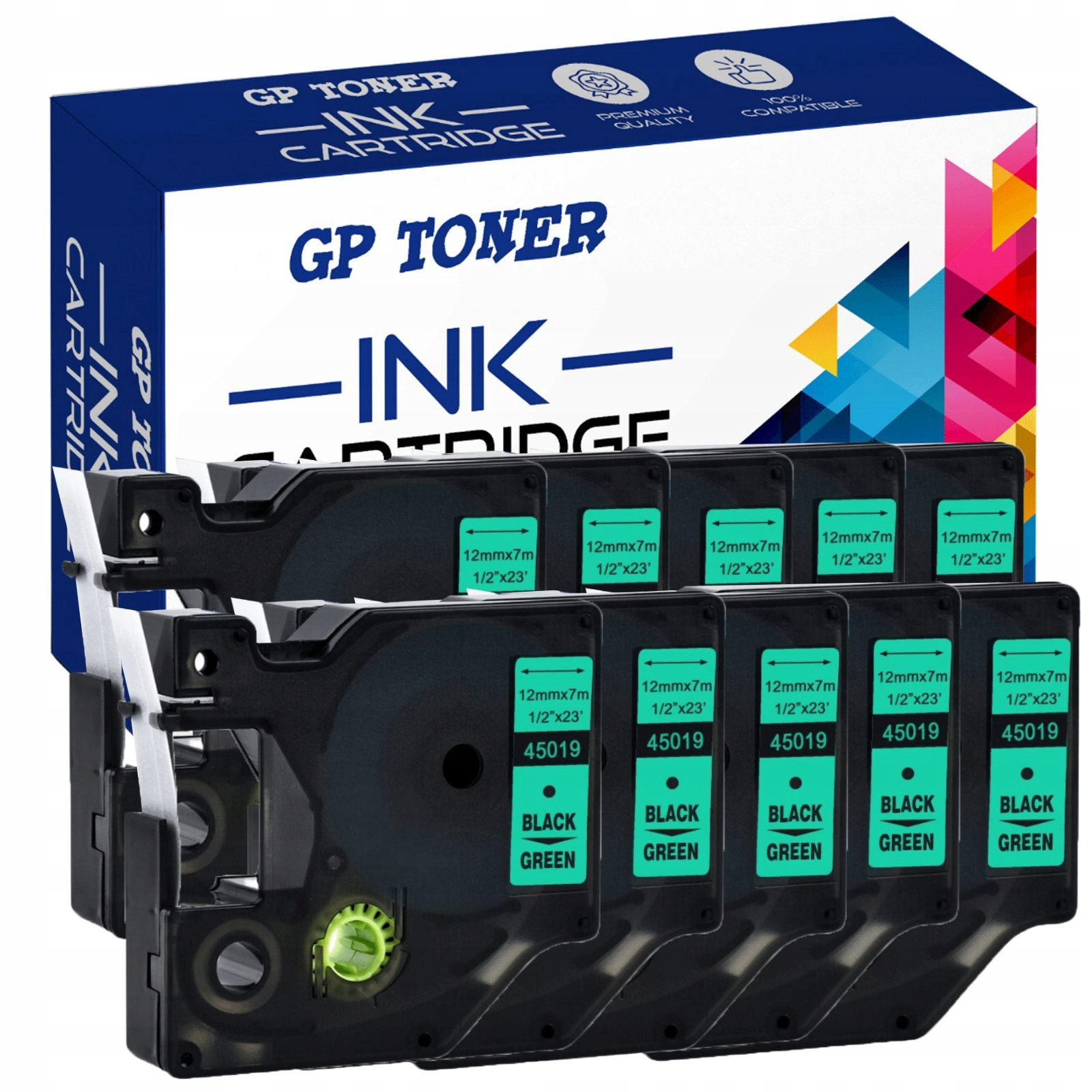 10x Páska pro Dymo D1 45019 zelená černý potisk 12mm Odolná a Spolehlivá