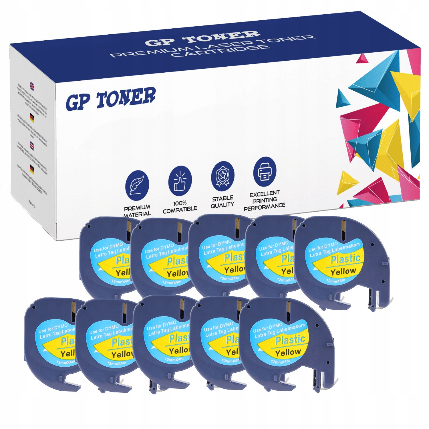 10x Páska Pro Dymo 100H Lt 100T 2000 QX50 59423 Letratag 59423 12MMx4M Žlutá