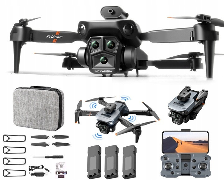 Dron K6 Max Kamery Ovládané Z Dálkového Ovladače Vyhýbání Se Překážkám Závěs Flip 3xAKUM