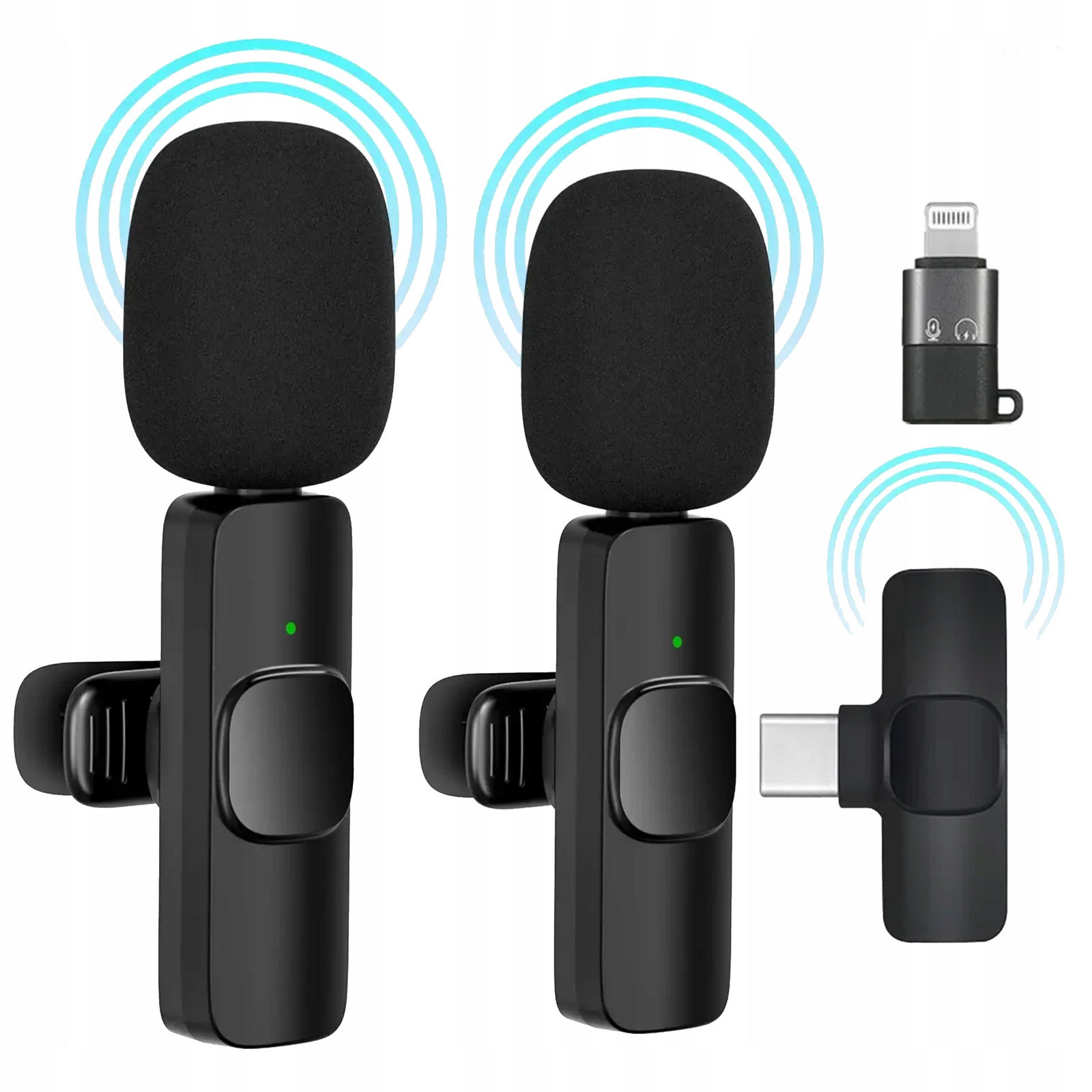 Mikrofon bezdrátový kravatový 2 ks USB-C/adaptér pro iPhone