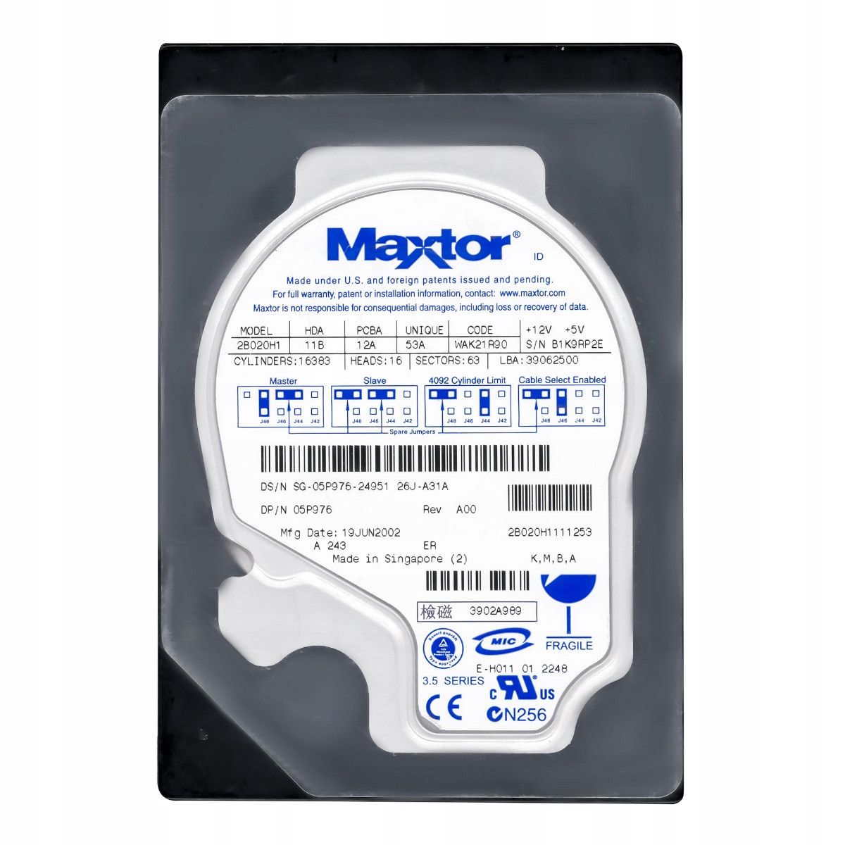 Maxtor 541DX 20GB 5.4K 2MB Ata 3.5'' 2B020H1