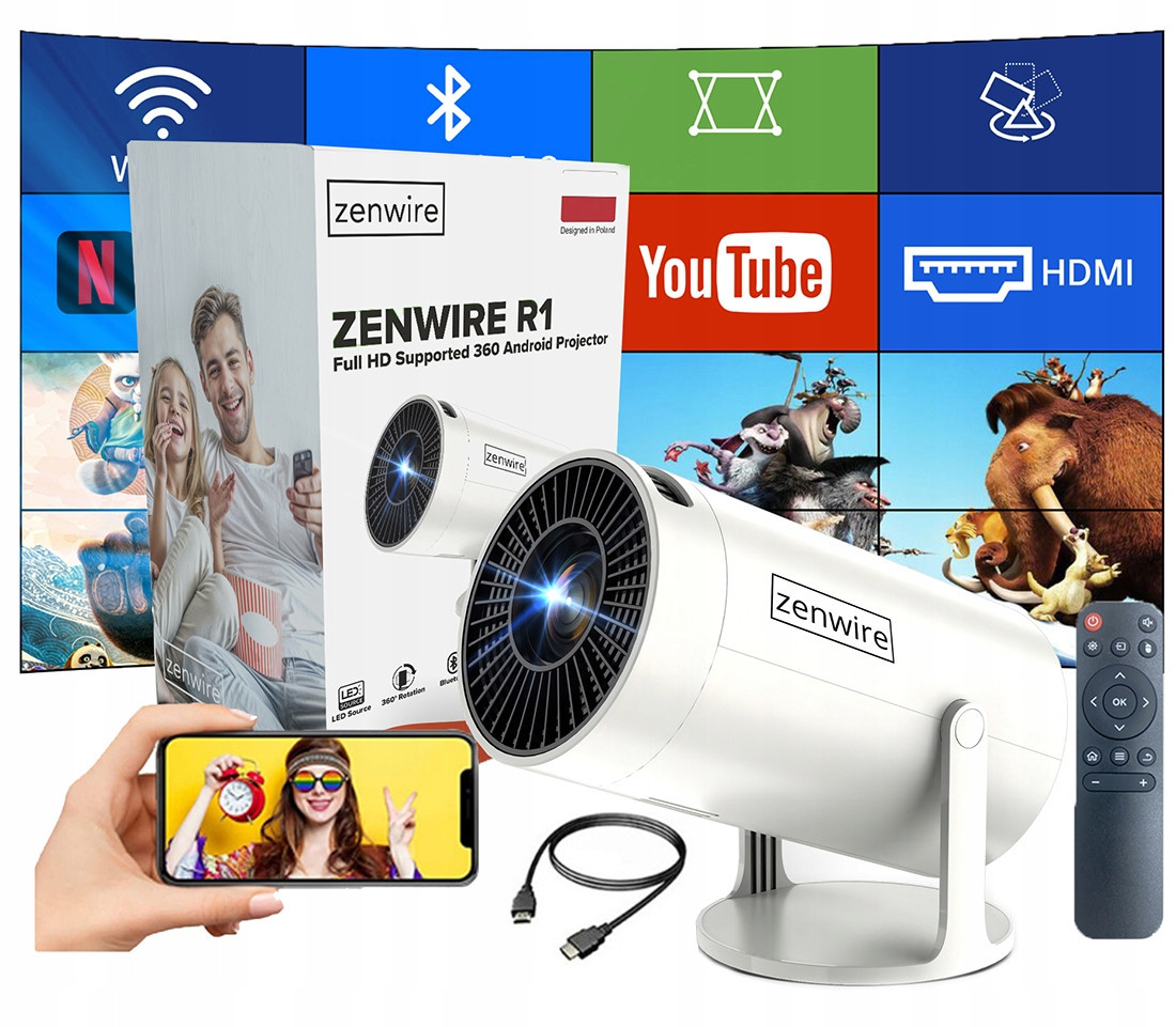 Přenosný Mini Projektor Android 12 WiFi Projektor 360 Full Hd 4K Bluetooth