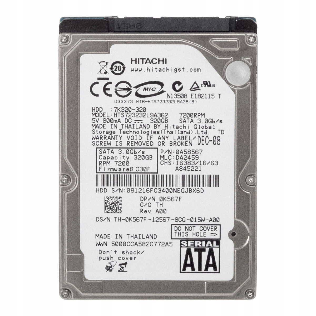 Dell 0K567F 320GB 7.2K 16MB Sata II 2.5'' HTS723232L9A362