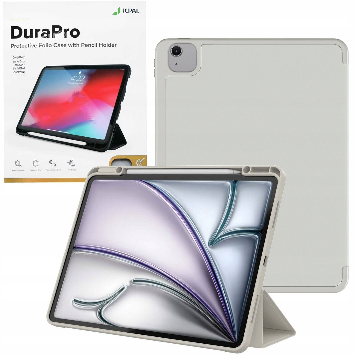 Pouzdro JcPal DuraPro Uzamykatelné Light Grey pro Apple iPad Air 13 M2 6gen 2024