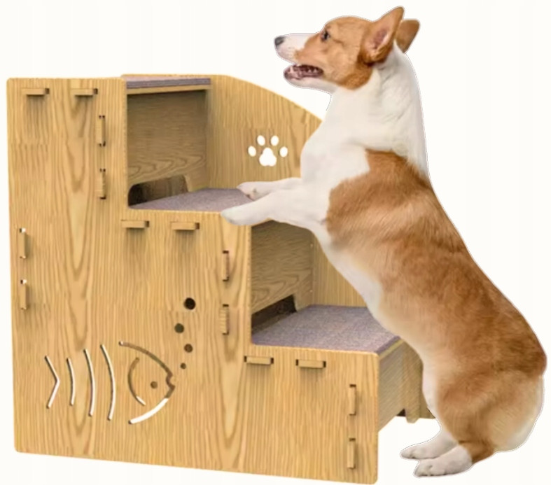 Schody Schůdky Pro Psa Kočku 3 Stupně Stabilní 33 CM Dřevo Rampa Plošina