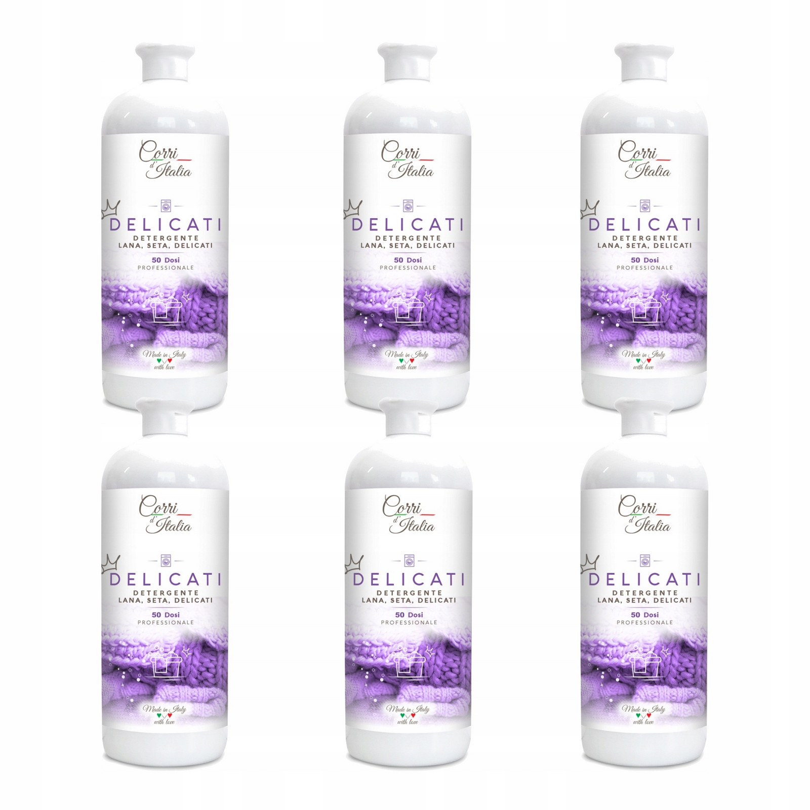 6x Tekutý prací prostředek Corri D'italia Delicati Vlna Hedvábí Barva 50 praní 1 L