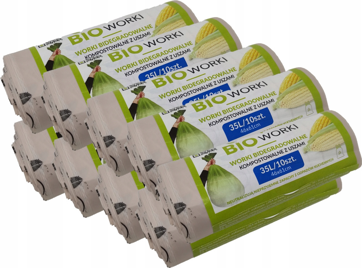 Biologicky Odbouratelné Pytle na odpadky s ušima 35L Kompostovatelné Silné 90 Kusů