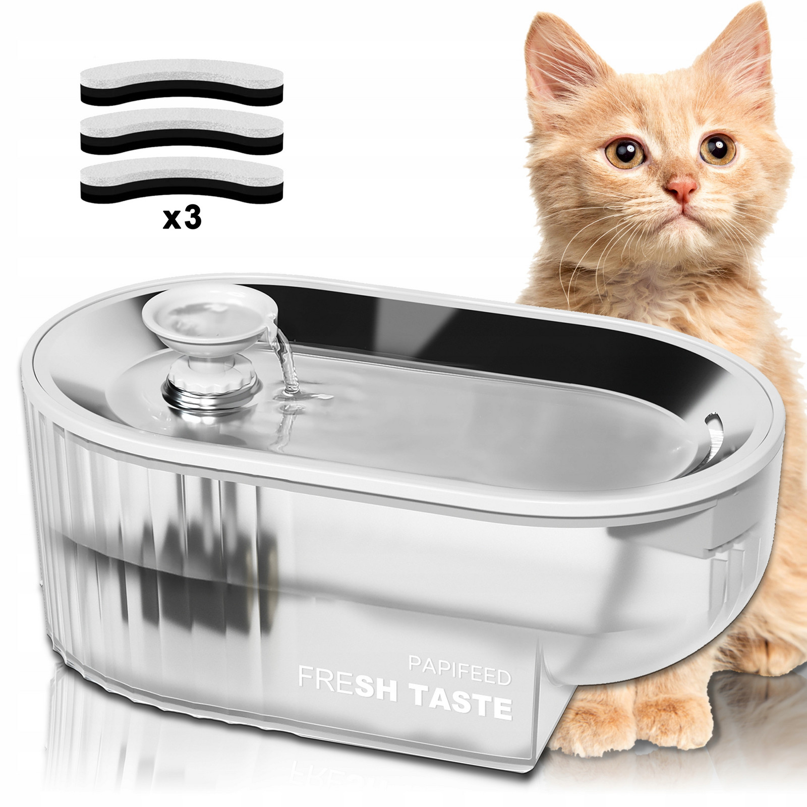 Fontána 2,5L Napáječka pro kočky A Psa z nerezové oceli s Led senzorem