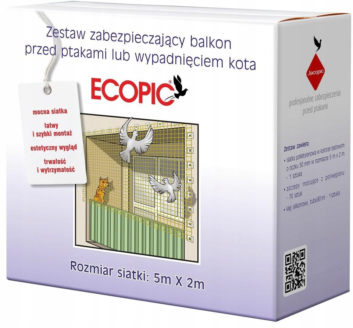 Set Síťka Na Balkon Pro Kočky Ptáci Holubi 5X2m, Oko 50mm Bez Vrtání