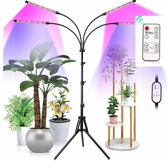 Led Lampa Pro Růst Rostlin 4 Hlavy Časovač Dálkové Ovládání Usb Led Grow 40-150 CM