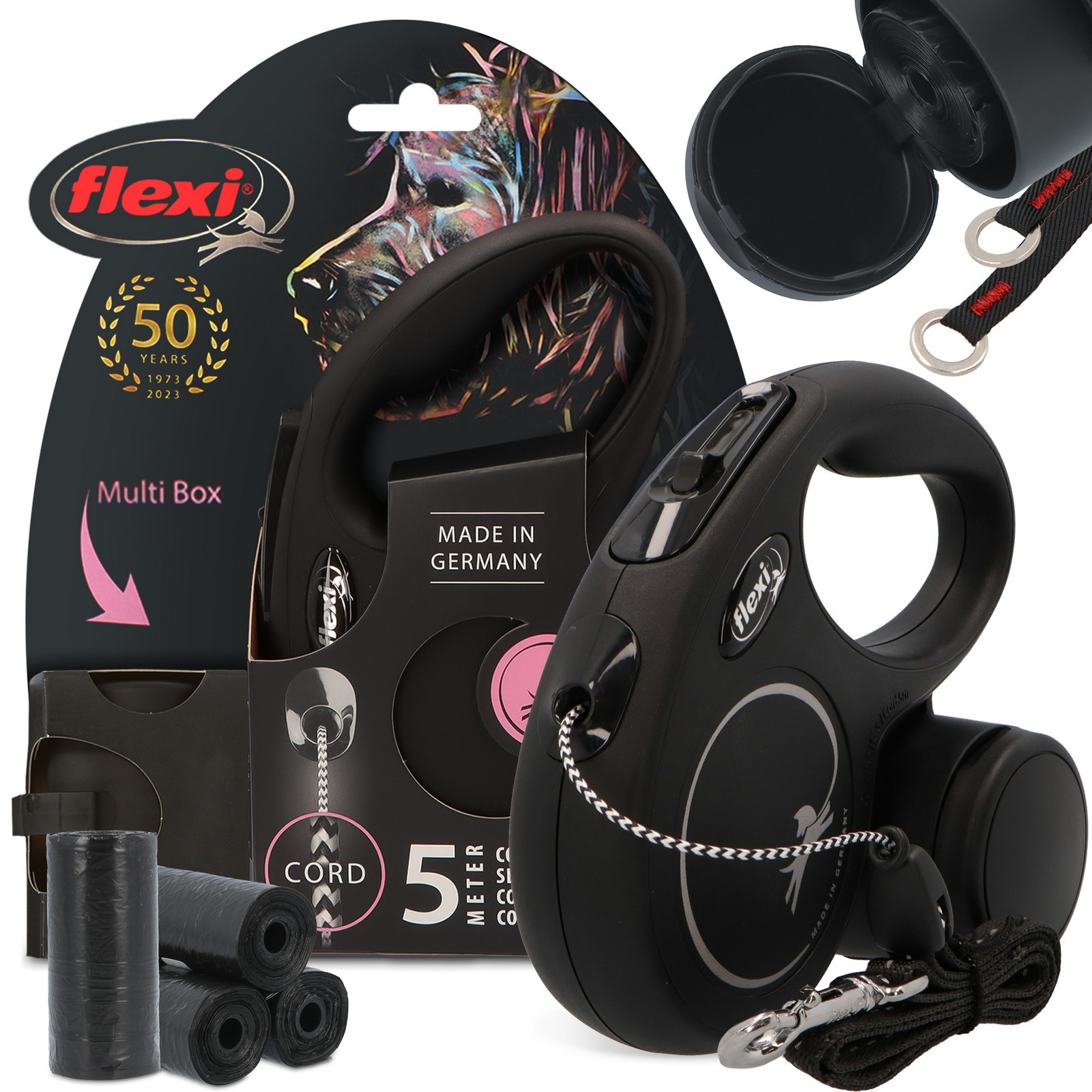 Vodítko Psa Automatické Lanko Zámkem 5m Multi Box 80x Sáčky Psí Exkrementy