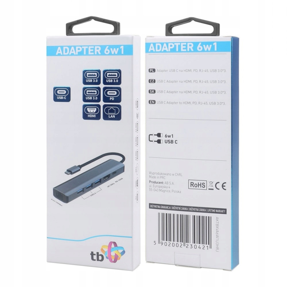 Hub Adaptér Usb-c 6V1 Hdmi USBX3 Pd RJ-45